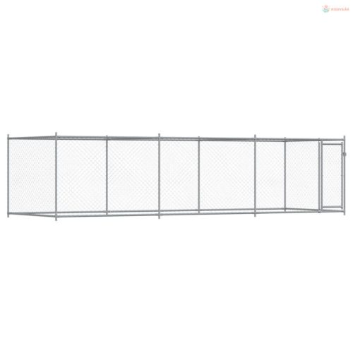 Szürke horganyzott acél kutyaketrec ajtóval 6 x 2 x 1,5 m