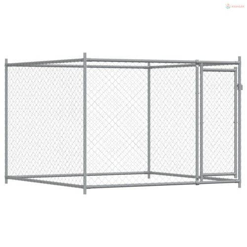 Szürke horganyzott acél kutyaketrec ajtóval 12 x 2 x 1,5 m