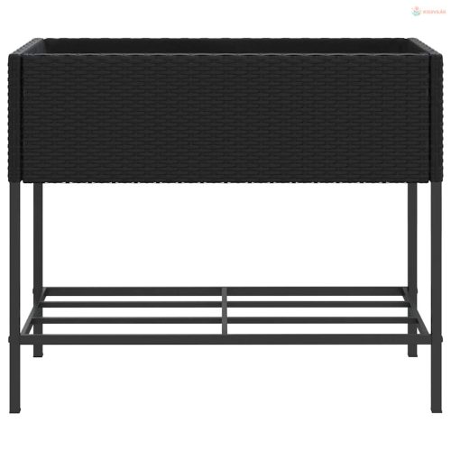 2 db fekete polyrattan kerti ültetőláda polccal 90 x 40 x 75 cm