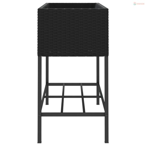 2 db fekete polyrattan kerti ültetőláda polccal 90 x 40 x 75 cm
