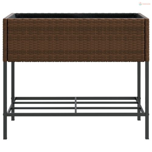 2 db barna polyrattan kerti ültetőláda polccal 90 x 40 x 75 cm