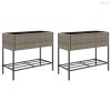 2 db szürke polyrattan kerti ültetőláda polccal 90 x 40 x 75 cm
