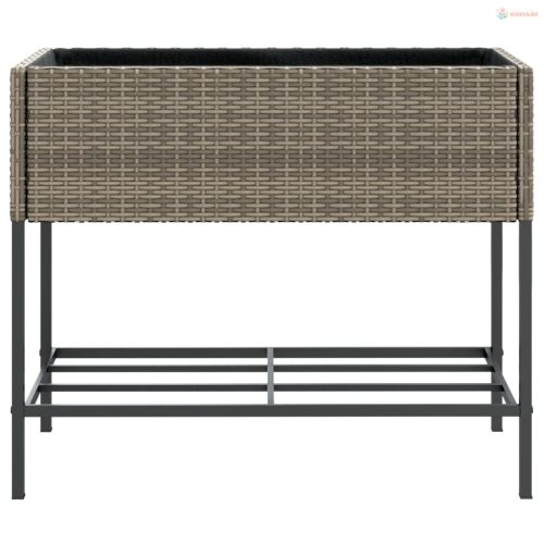 2 db szürke polyrattan kerti ültetőláda polccal 90 x 40 x 75 cm