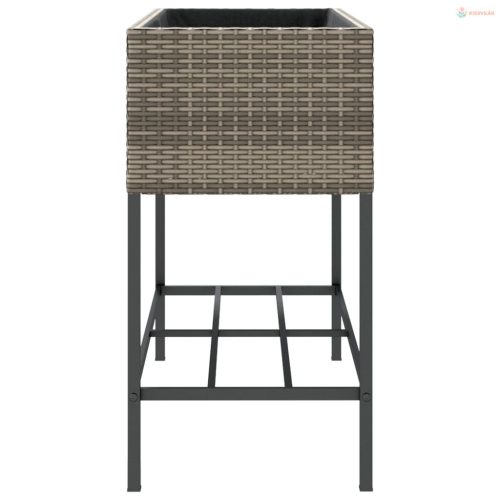 2 db szürke polyrattan kerti ültetőláda polccal 90 x 40 x 75 cm