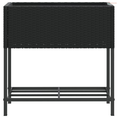 2 db fekete polyrattan kerti ültetőláda polccal 70 x 28 x 70 cm