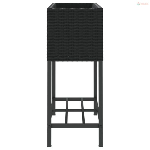 2 db fekete polyrattan kerti ültetőláda polccal 70 x 28 x 70 cm
