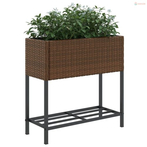 2 db barna polyrattan kerti ültetőláda polccal 70 x 28 x 70 cm