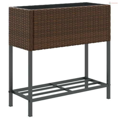 2 db barna polyrattan kerti ültetőláda polccal 70 x 28 x 70 cm