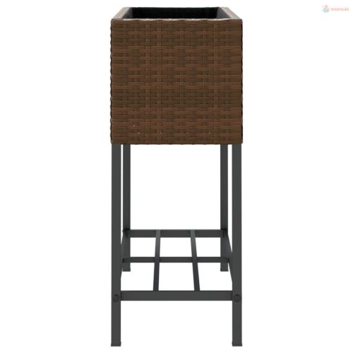 2 db barna polyrattan kerti ültetőláda polccal 70 x 28 x 70 cm