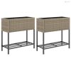 2 db szürke polyrattan kerti ültetőláda polccal 70 x 28 x 70 cm