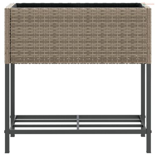 2 db szürke polyrattan kerti ültetőláda polccal 70 x 28 x 70 cm