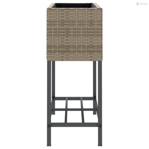 2 db szürke polyrattan kerti ültetőláda polccal 70 x 28 x 70 cm