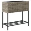 2 db szürke polyrattan kerti ültetőláda polccal 70 x 28 x 70 cm