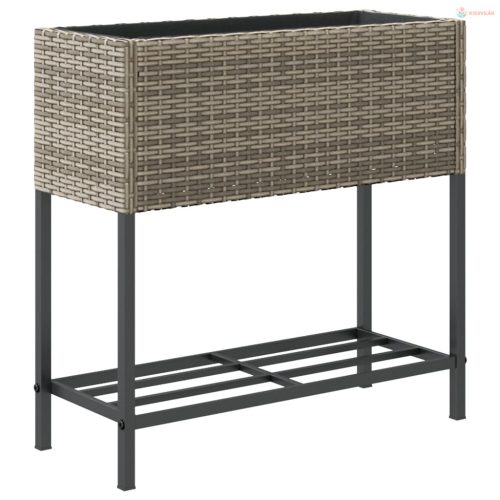 2 db szürke polyrattan kerti ültetőláda polccal 70 x 28 x 70 cm