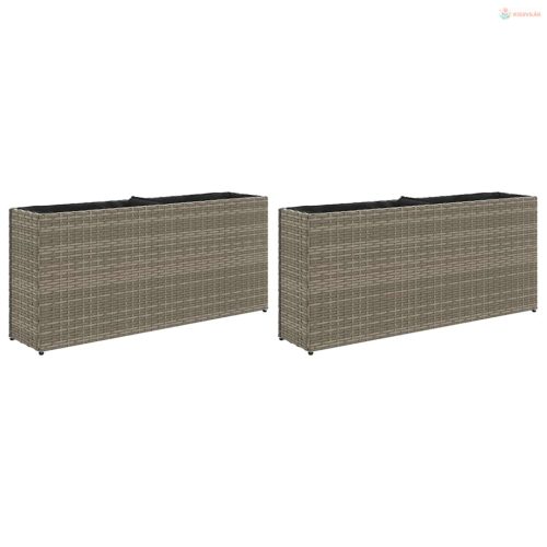 2 db szürke polyrattan kerti ültetőláda 2 cseréppel 90x20x40 cm