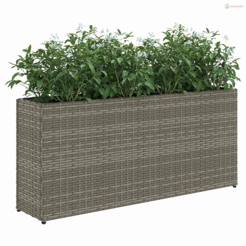 2 db szürke polyrattan kerti ültetőláda 2 cseréppel 90x20x40 cm
