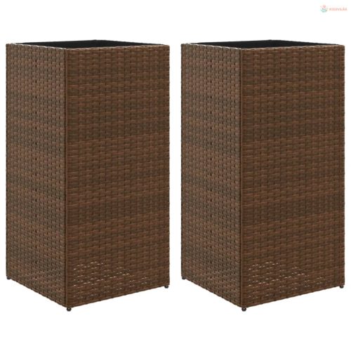 2 db barna polyrattan kerti ültetőláda 40x40x80 cm