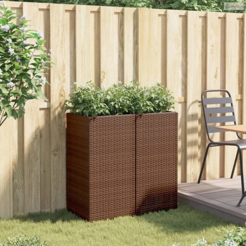 2 db barna polyrattan kerti ültetőláda 40x40x80 cm