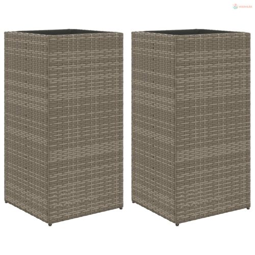 2 db szürke polyrattan kerti ültetőláda 40x40x80 cm