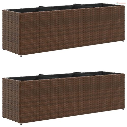 2 db barna polyrattan kerti ültetőláda 3 cseréppel 105x30x32cm