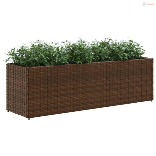 2 db barna polyrattan kerti ültetőláda 3 cseréppel 105x30x32cm