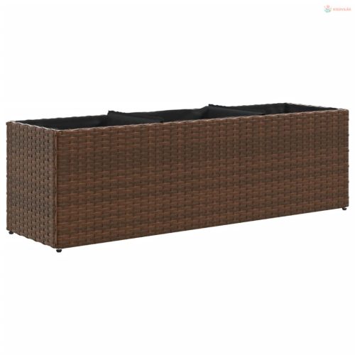 2 db barna polyrattan kerti ültetőláda 3 cseréppel 105x30x32cm
