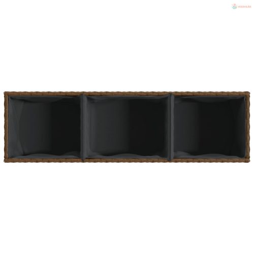 2 db barna polyrattan kerti ültetőláda 3 cseréppel 105x30x32cm