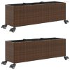 2 db barna polyrattan növénytartó kerékkel 107x32x38 cm