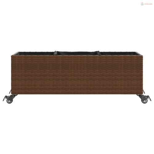 2 db barna polyrattan növénytartó kerékkel 107x32x38 cm