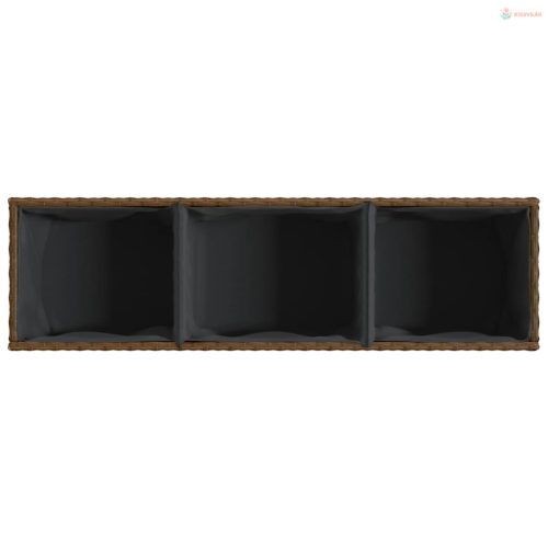 2 db barna polyrattan növénytartó kerékkel 107x32x38 cm