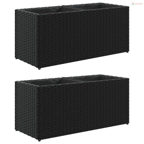 2 db fekete polyrattan kerti ültetőláda 2 cseréppel 72x30x32 cm