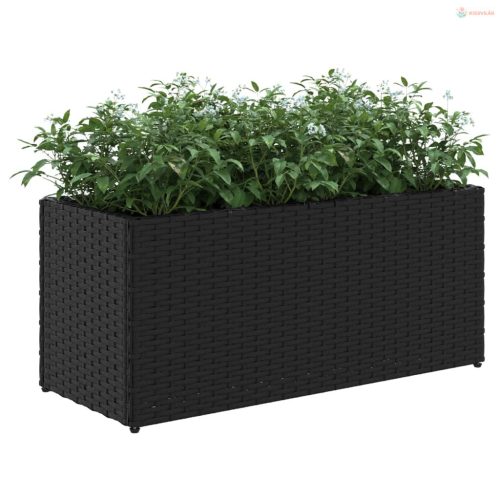 2 db fekete polyrattan kerti ültetőláda 2 cseréppel 72x30x32 cm