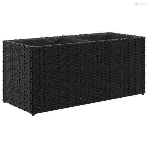 2 db fekete polyrattan kerti ültetőláda 2 cseréppel 72x30x32 cm