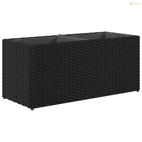 2 db fekete polyrattan kerti ültetőláda 2 cseréppel 72x30x32 cm