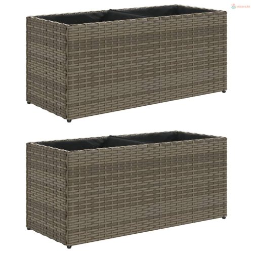 2 db szürke polyrattan kerti ültetőláda 2 cseréppel 72x30x32 cm
