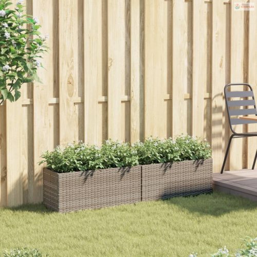 2 db szürke polyrattan kerti ültetőláda 2 cseréppel 72x30x32 cm