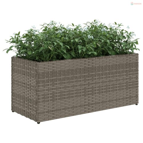 2 db szürke polyrattan kerti ültetőláda 2 cseréppel 72x30x32 cm