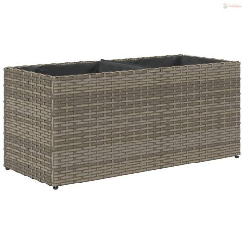 2 db szürke polyrattan kerti ültetőláda 2 cseréppel 72x30x32 cm