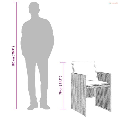 9részes világosszürke polyrattan kerti étkezőgarnitúra párnával