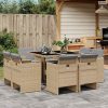 9 részes vegyes bézs polyrattan kerti étkezőgarnitúra párnákkal