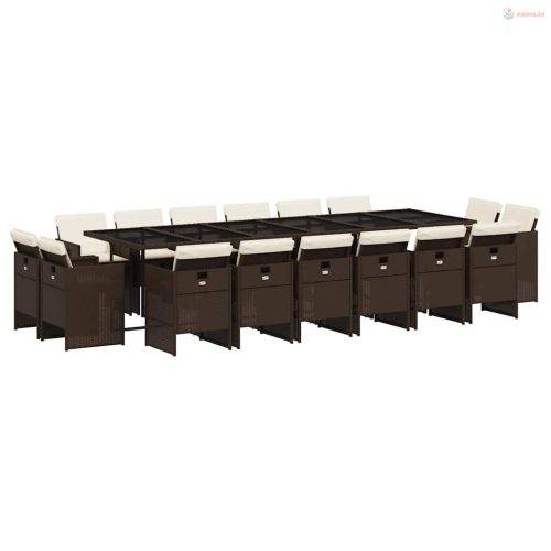 17 részes barna polyrattan kerti étkezőgarnitúra párnákkal