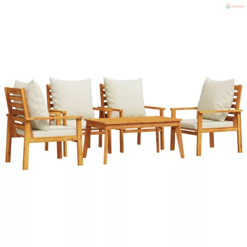 5 részes tömör akácfa kerti ülőgarnitúra párnákkal