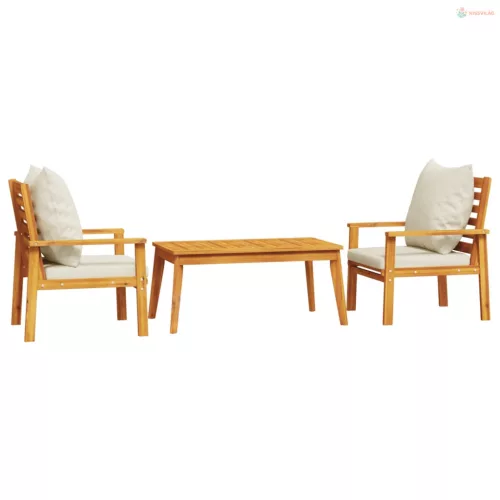 3 részes tömör akácfa kerti ülőgarnitúra párnákkal