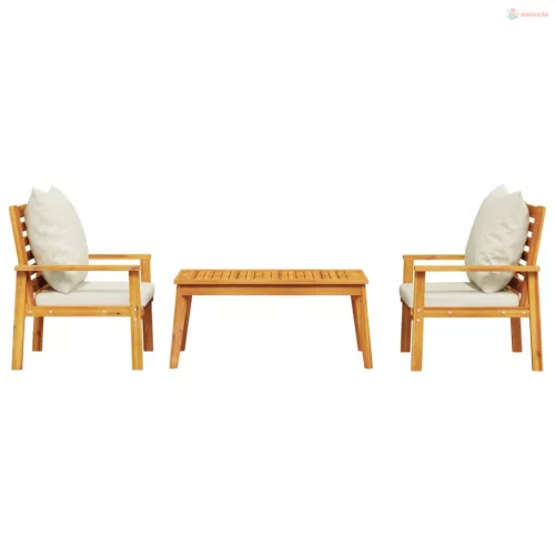 3 részes tömör akácfa kerti ülőgarnitúra párnákkal