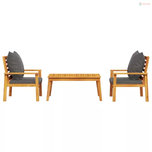3 részes tömör akácfa kerti ülőgarnitúra párnákkal