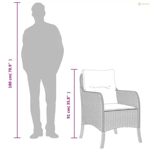 3 részes fekete polyrattan kerti étkezőgarnitúra párnákkal