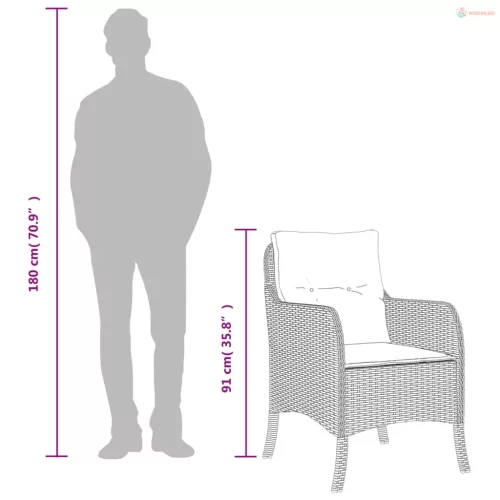 7 részes fekete polyrattan kerti étkezőgarnitúra párnával