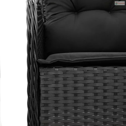 3 részes fekete polyrattan kerti étkezőgarnitúra párnákkal