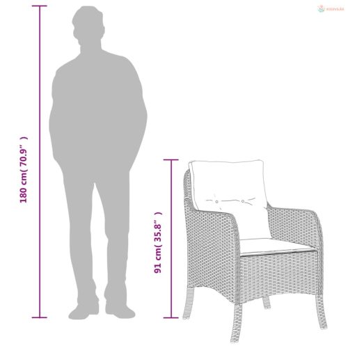 7 részes fekete polyrattan kerti étkezőgarnitúra párnával