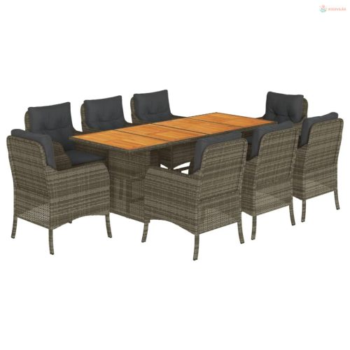 9 részes szürke polyrattan kerti étkezőgarnitúra párnával